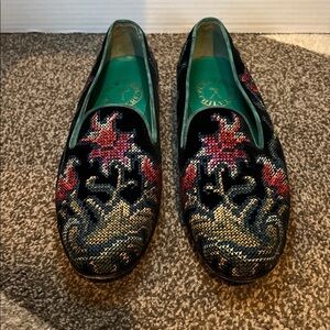 Vintage Penelope Chilvers Leather & Velvet Embroidered Loafers - 38
